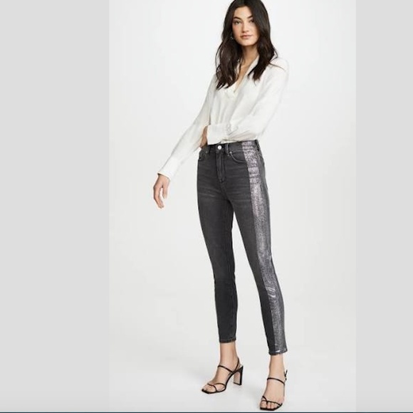 7 For All Mankind High-Waist Ankle Skinny Jeans in Metallic Glitter Tux - Picture 4 of 13